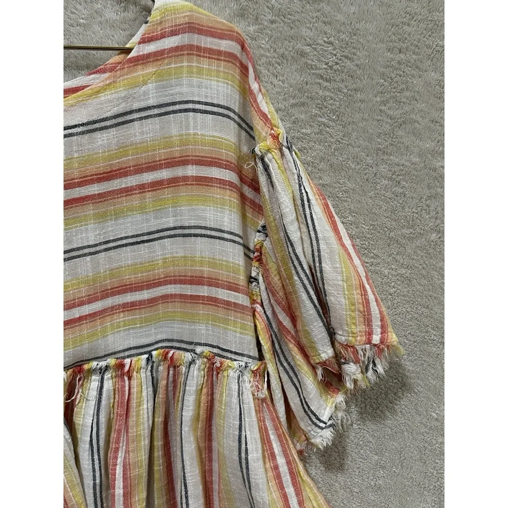 Free People‎ Summer Nights Striped Tunic Dress Size M Raw Edge Multicolor Beach